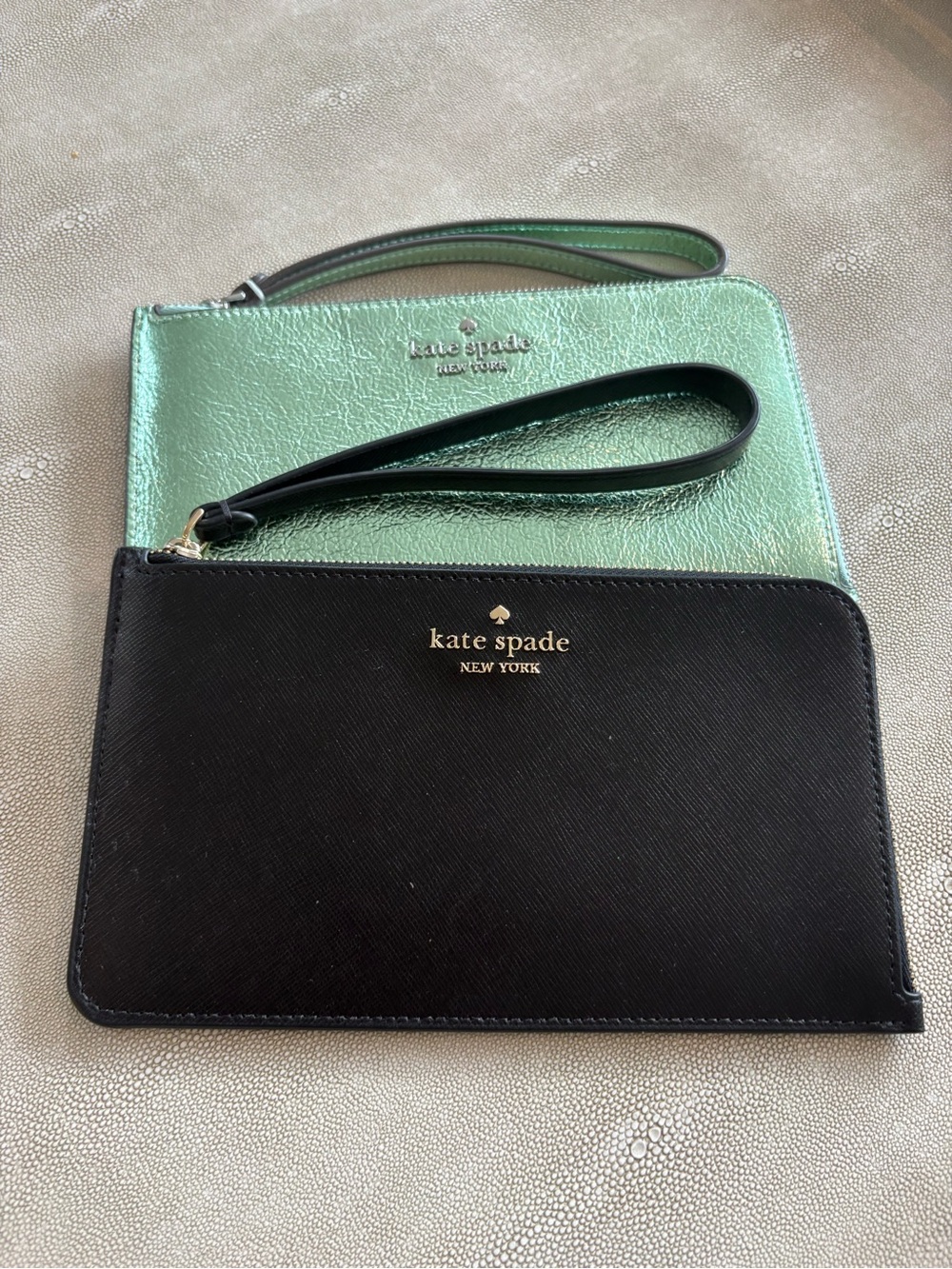 kate spade Black and Mint Metallic Wristlet Set